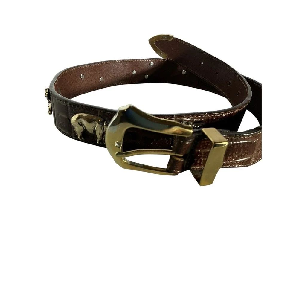 Honest by Brighton Safari Animal Belt Bren Leather Gold Tone Sz 32 Croc Embossed